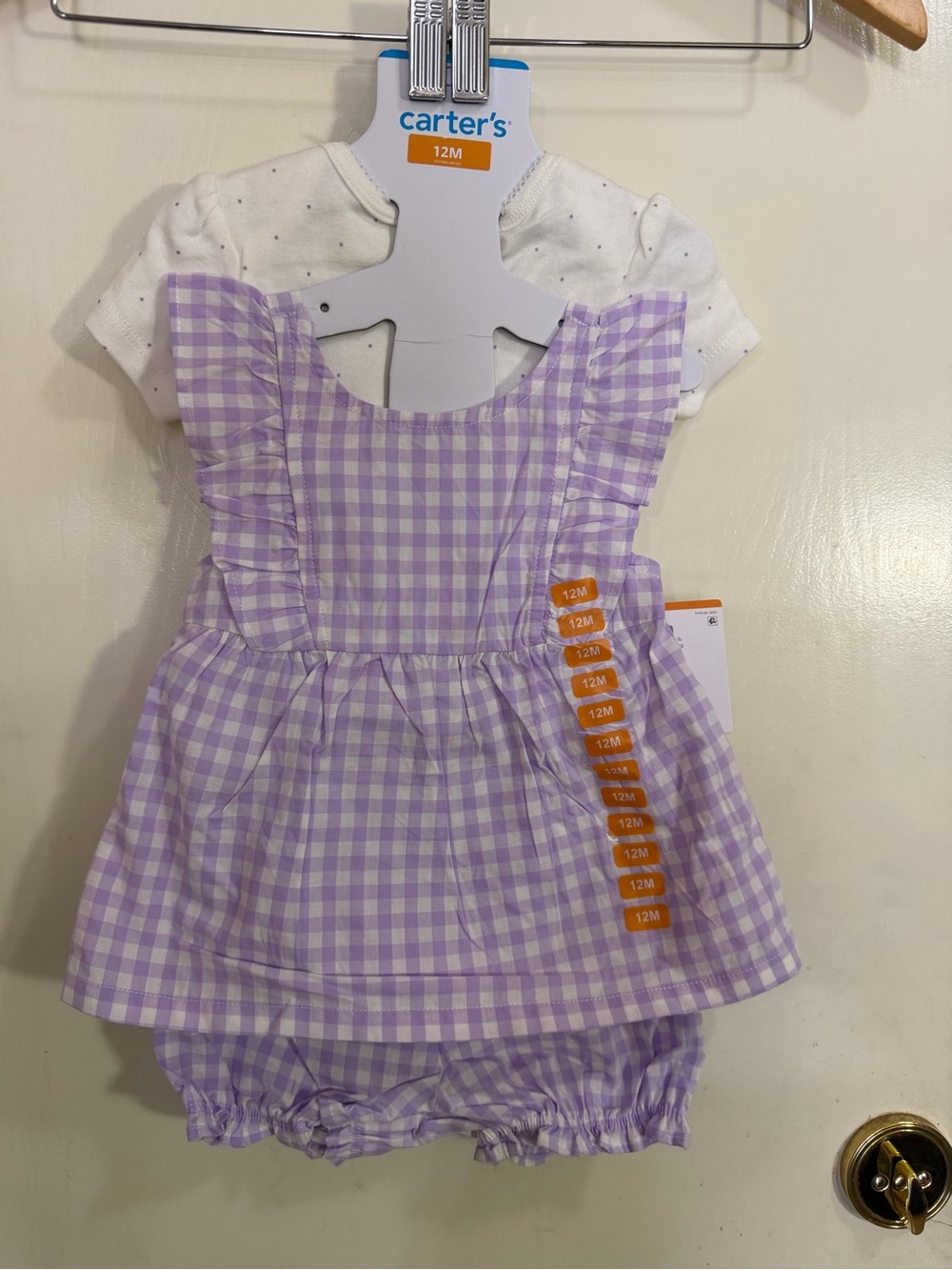 Carter's Lavender Gingham Baby Girls Dress 3 piece Set - 12M (171)